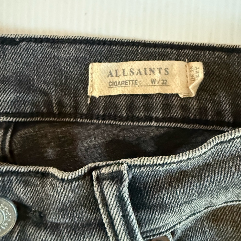 All Saints Jeans Mens 32x33 Black Denim Cigarette Skinny Straight Stretch Work‎ - Picture 5 of 11